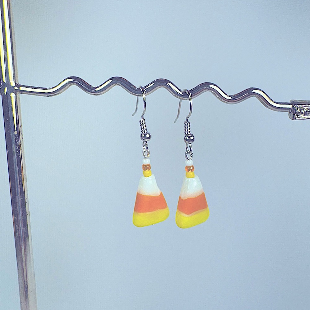 Earrings Pierced Handcrafted HALLOWEEN Candy Corn Glass Beads and Accent Beads